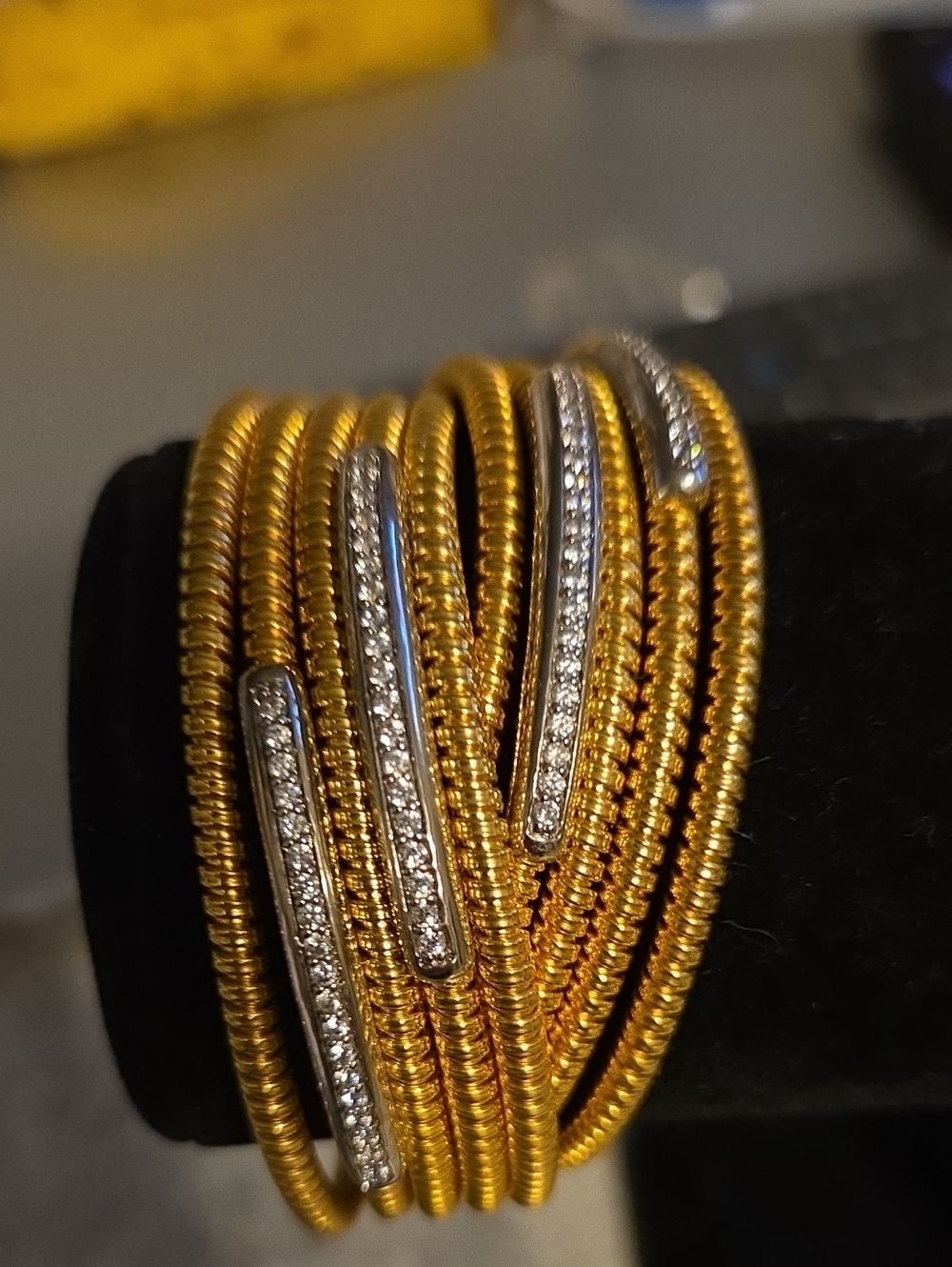 Gold and Silver Crystal Multi-Coil Wrap Bracelet